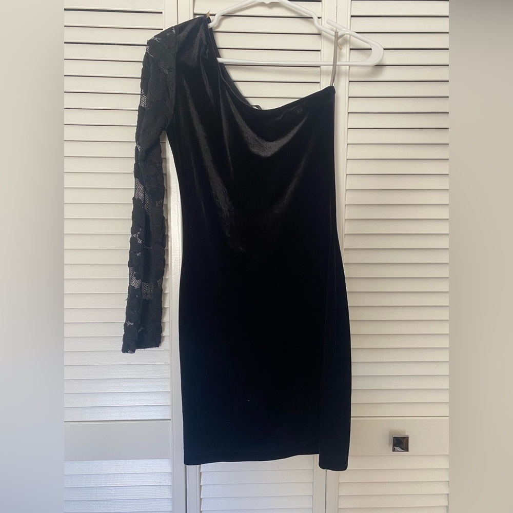 Black Velvet One Shoulder Dress